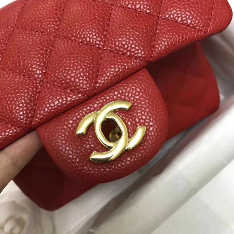 Chanel 香奈儿 Chanel Classic Flap cf 鱼子酱 17cm 大红 金扣 现货