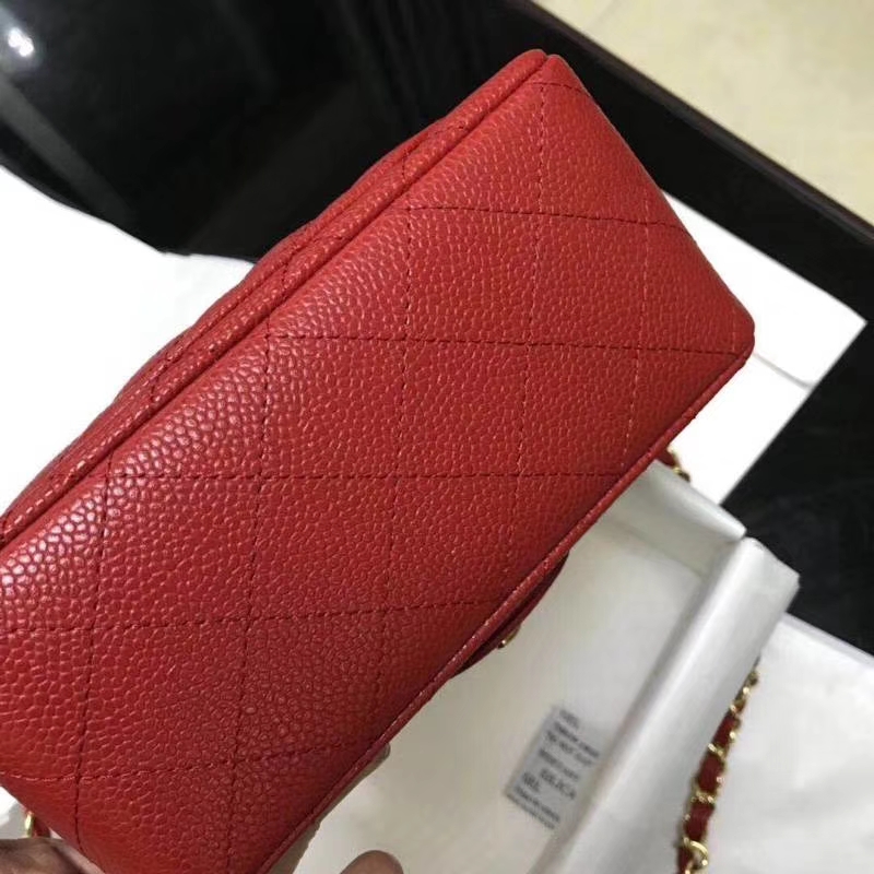 Chanel 香奈儿 Chanel Classic Flap cf 鱼子酱 17cm 大红 金扣 现货