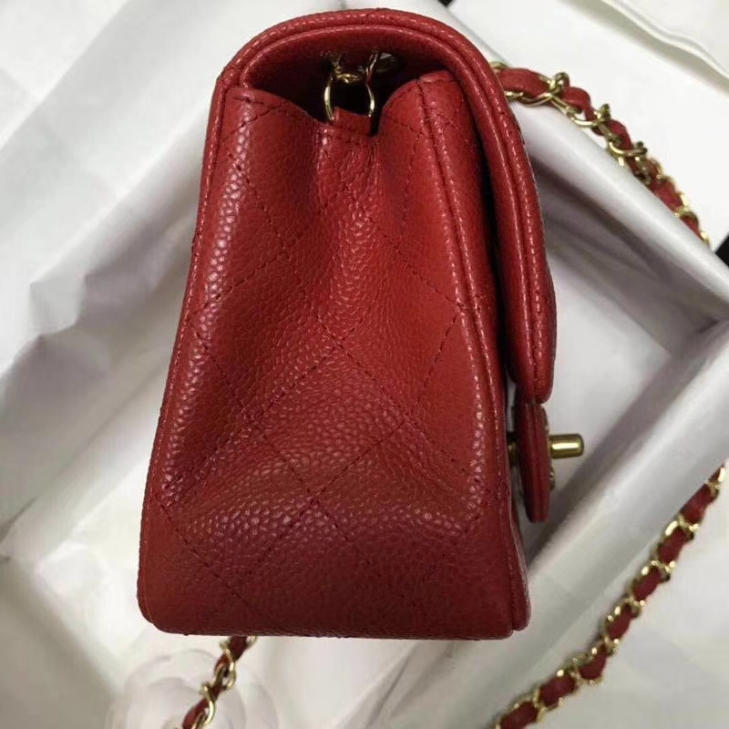 Chanel 香奈儿 Chanel Classic Flap cf 鱼子酱 17cm 大红 金扣 现货