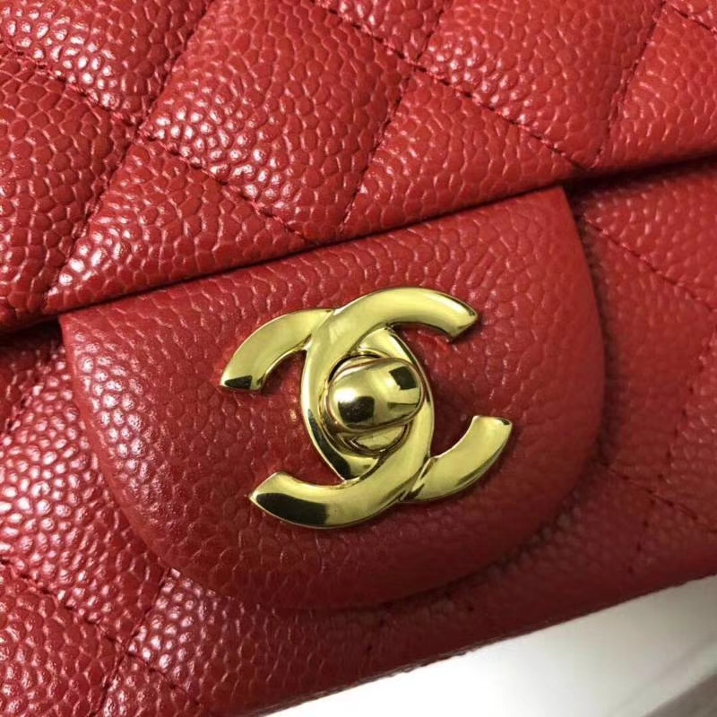 Chanel 香奈儿 Chanel Classic Flap cf 鱼子酱 17cm 大红 金扣 现货