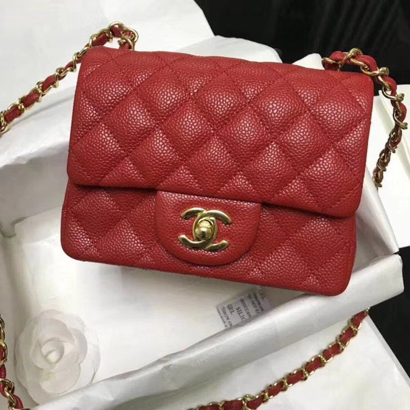 Chanel 香奈儿 Chanel Classic Flap cf 鱼子酱 17cm 大红 金扣 现货