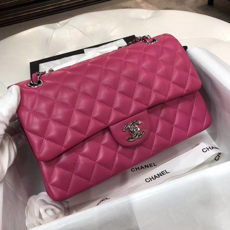 Chanel 香奈儿 Classic Flap 羊皮 25cm 玫红色 银扣