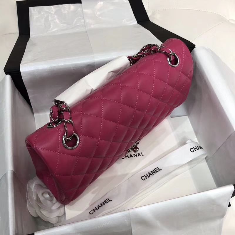 Chanel 香奈儿 Classic Flap 羊皮 25cm 玫红色 银扣