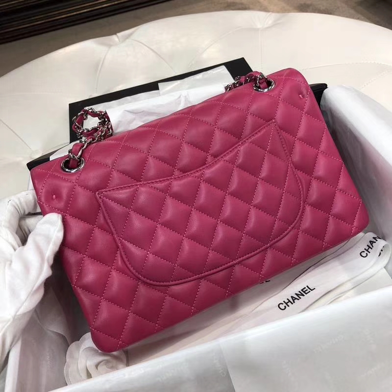 Chanel 香奈儿 Classic Flap 羊皮 25cm 玫红色 银扣