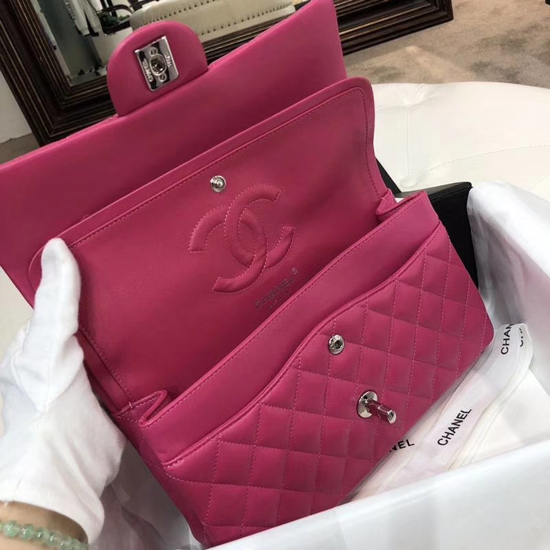 Chanel 香奈儿 Classic Flap 羊皮 25cm 玫红色 银扣