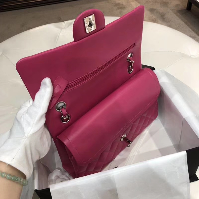 Chanel 香奈儿 Classic Flap 羊皮 25cm 玫红色 银扣