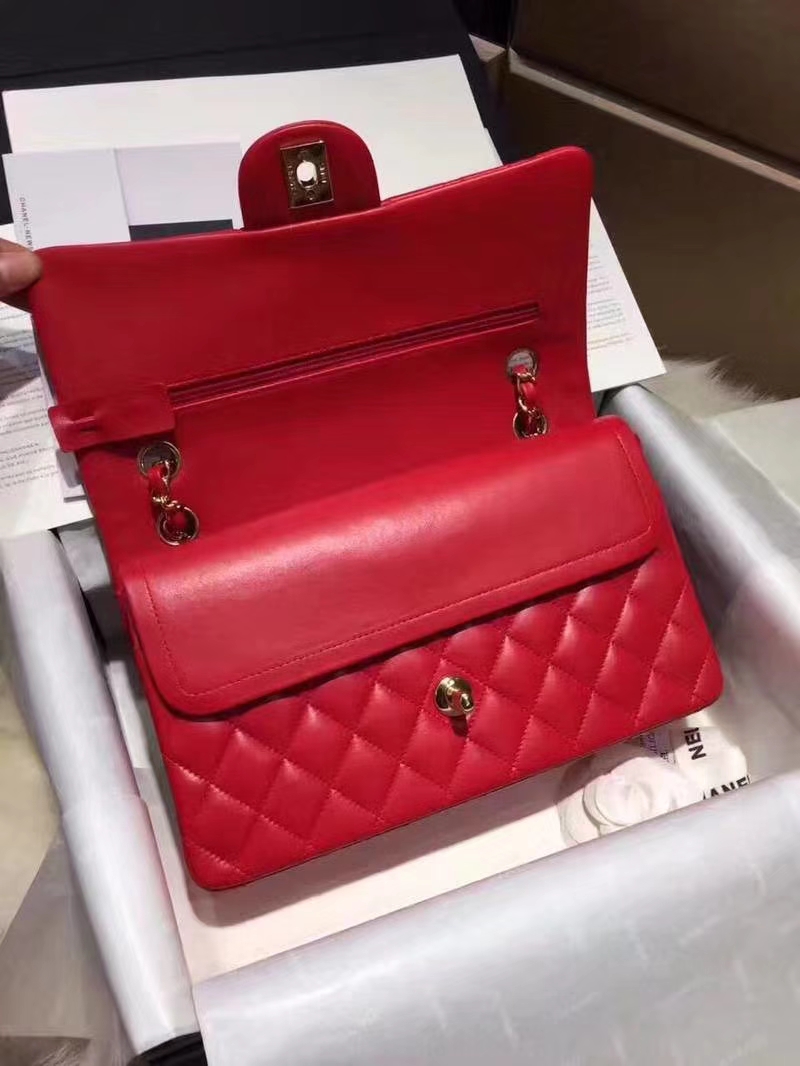 Chanel 香奈儿 cf 羊皮 25cm 大红色 金扣 专柜同步