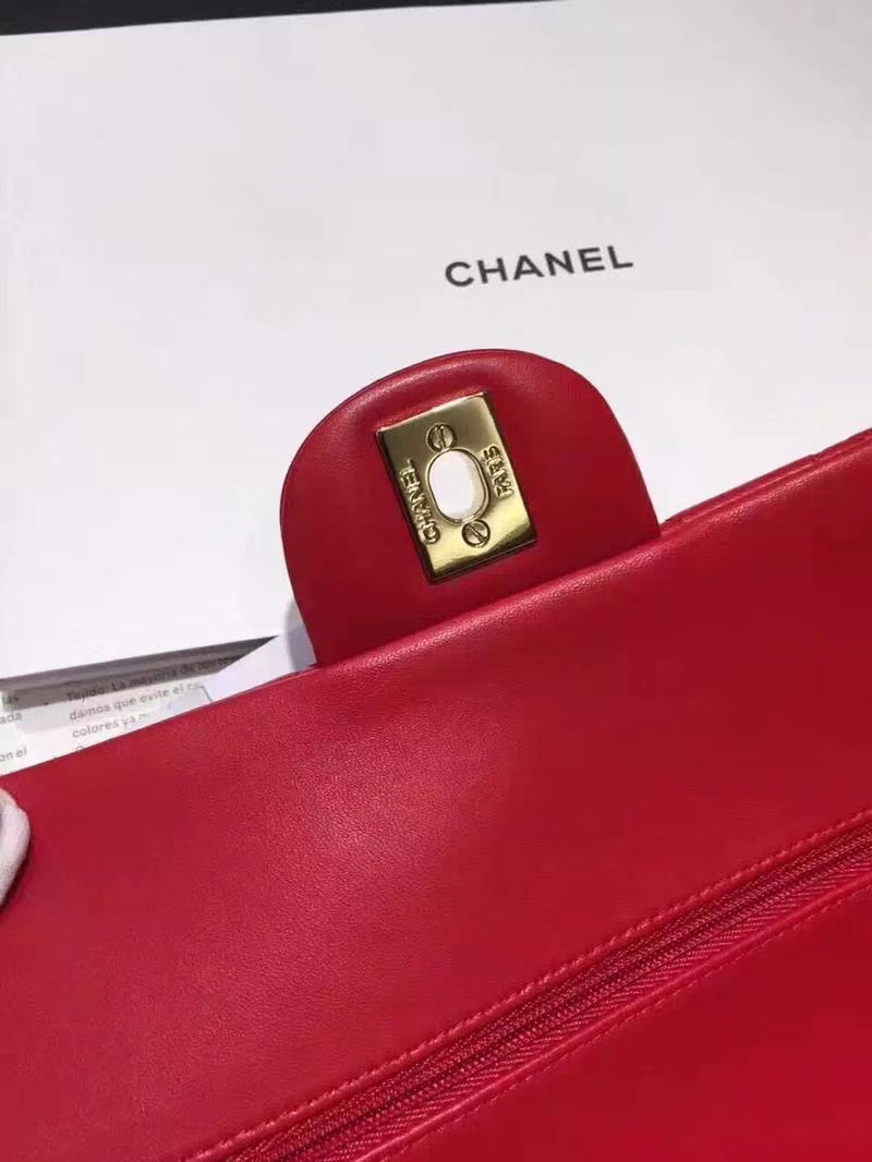 Chanel 香奈儿 cf 羊皮 25cm 大红色 金扣 专柜同步