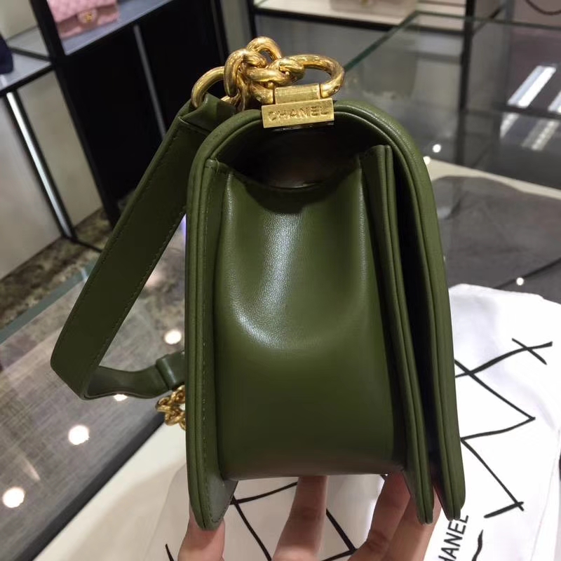 Chanel 香奈儿 leboy 25cm 小羊皮 军绿色 亚金 现货
