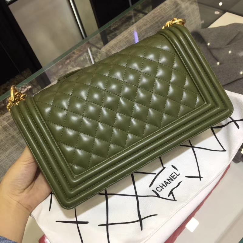 Chanel 香奈儿 leboy 25cm 小羊皮 军绿色 亚金 现货