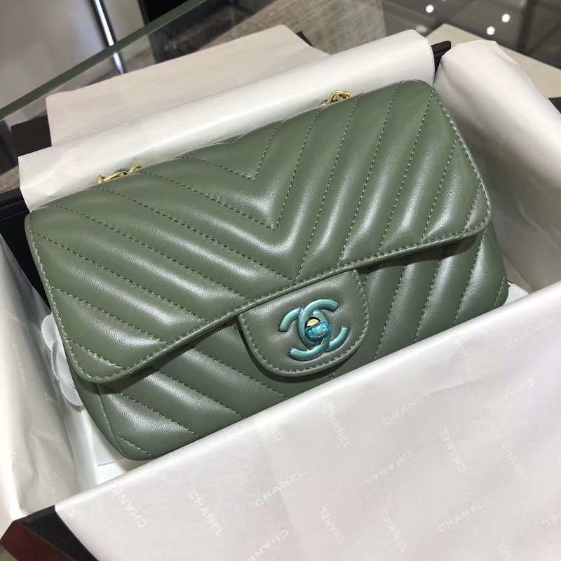 Chanel 香奈儿 V字绣 希腊绿 20cm 超美 少量现货 怀旧金