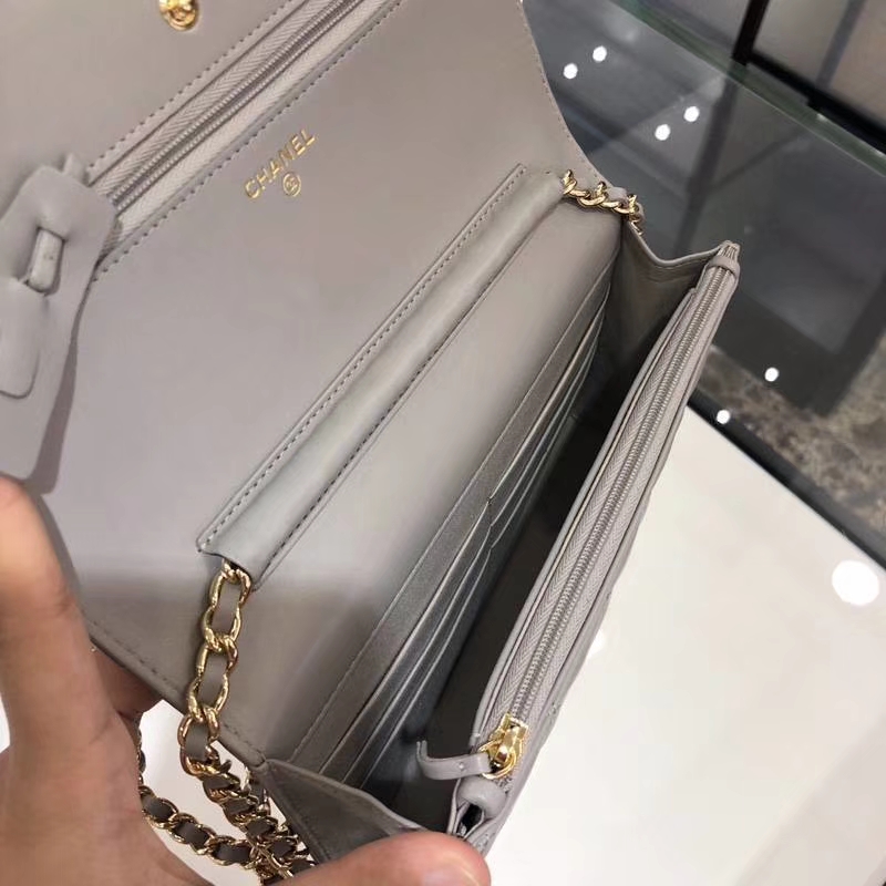 Chanel 香奈儿 WOC 小羊皮 20cm 金链 大象灰 现货