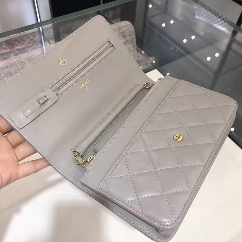 Chanel 香奈儿 WOC 小羊皮 20cm 金链 大象灰 现货