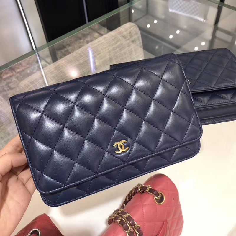 Chanel 香奈儿 WOC 小羊皮 20cm 金链 宝石蓝 现货
