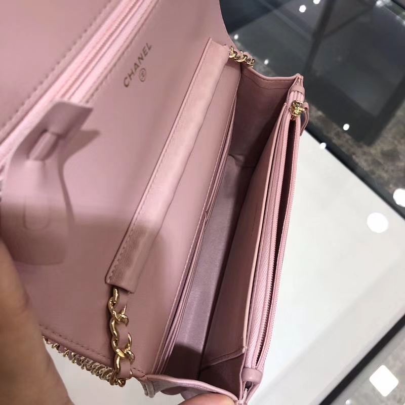 Chanel 香奈儿 WOC 小羊皮 20cm 金链 浅粉色 现货