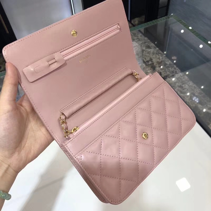 Chanel 香奈儿 WOC 小羊皮 20cm 金链 浅粉色 现货