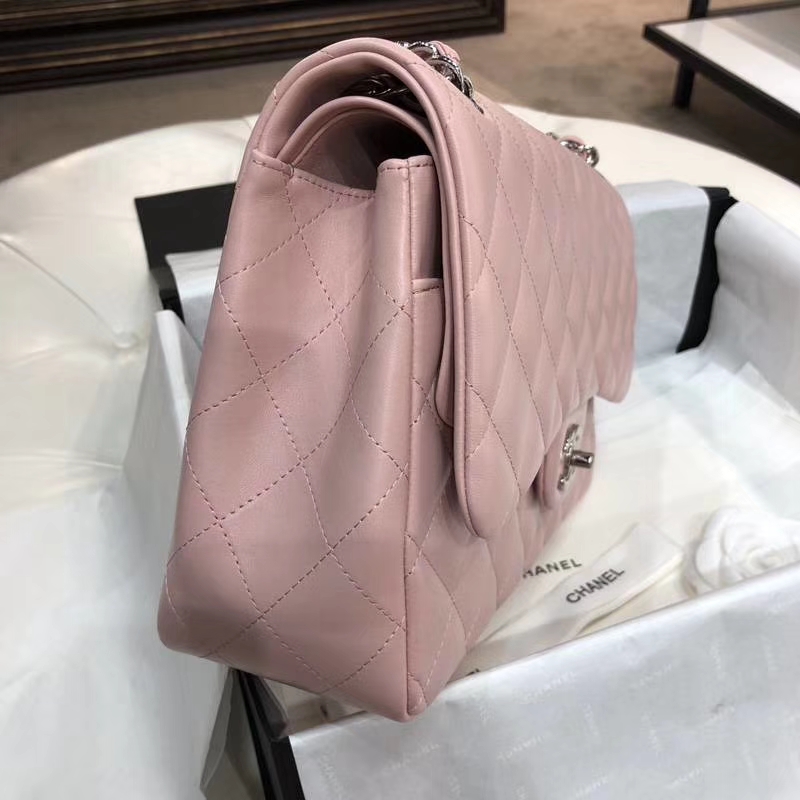 Chanel 香奈儿 Jumbo 小羊皮 浅粉色 银扣 30cm 现货