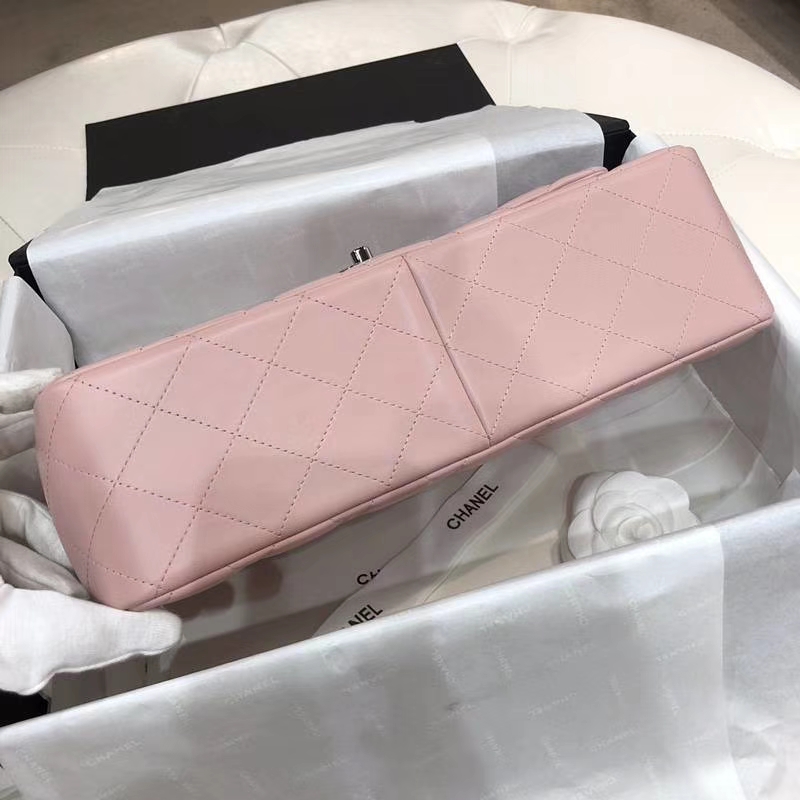 Chanel 香奈儿 Jumbo 小羊皮 浅粉色 银扣 30cm 现货