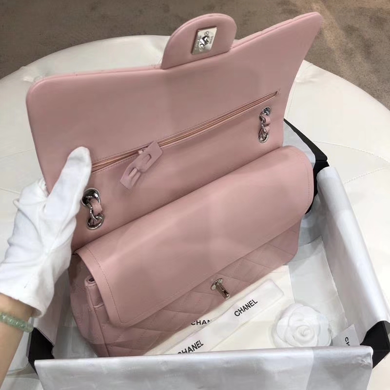 Chanel 香奈儿 Jumbo 小羊皮 浅粉色 银扣 30cm 现货