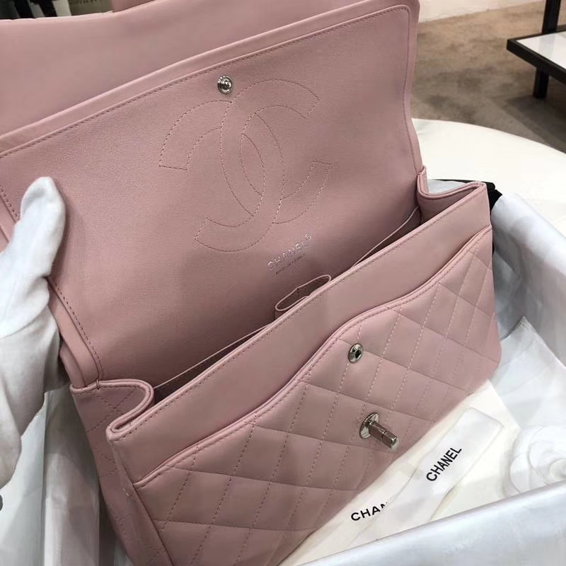Chanel 香奈儿 Jumbo 小羊皮 浅粉色 银扣 30cm 现货
