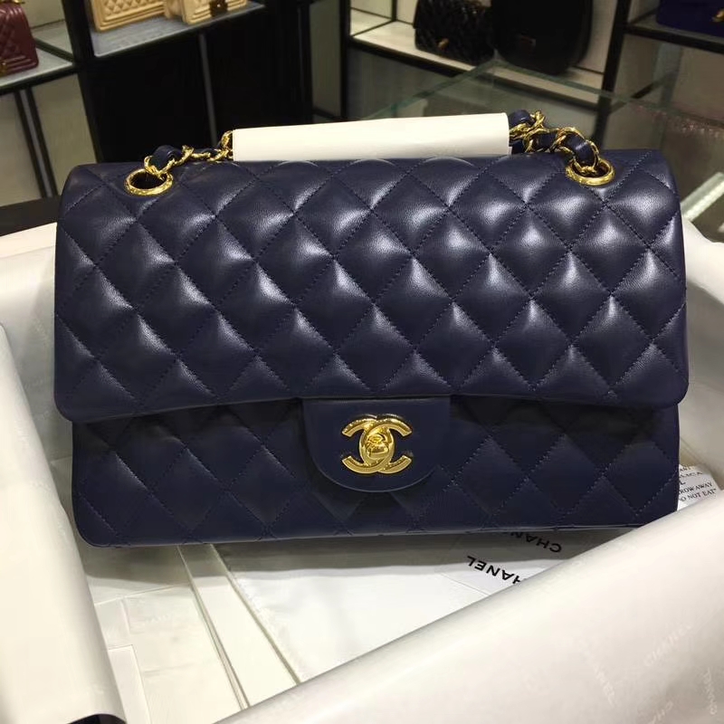 Chanel 香奈儿 Classic Flap Bag 进口小羊皮 25cm 现货 海宝蓝 金扣 