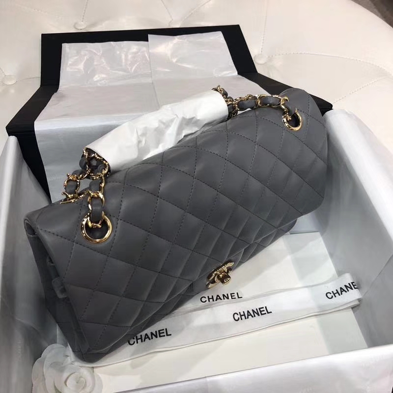 Chanel 香奈儿 Classic Flap Bag 进口小羊皮 25cm 现货 锡器灰 金扣