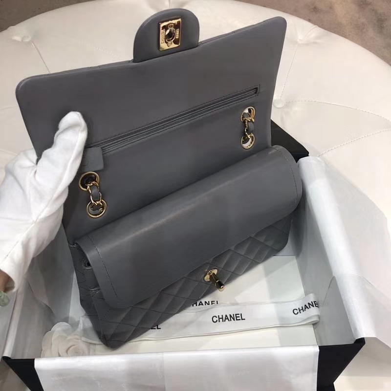 Chanel 香奈儿 Classic Flap Bag 进口小羊皮 25cm 现货 锡器灰 金扣