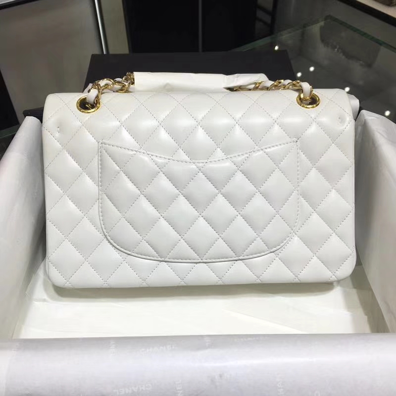 Chanel 香奈儿 Classic Flap Bag  25cm 进口小羊皮 现货 白色 金扣