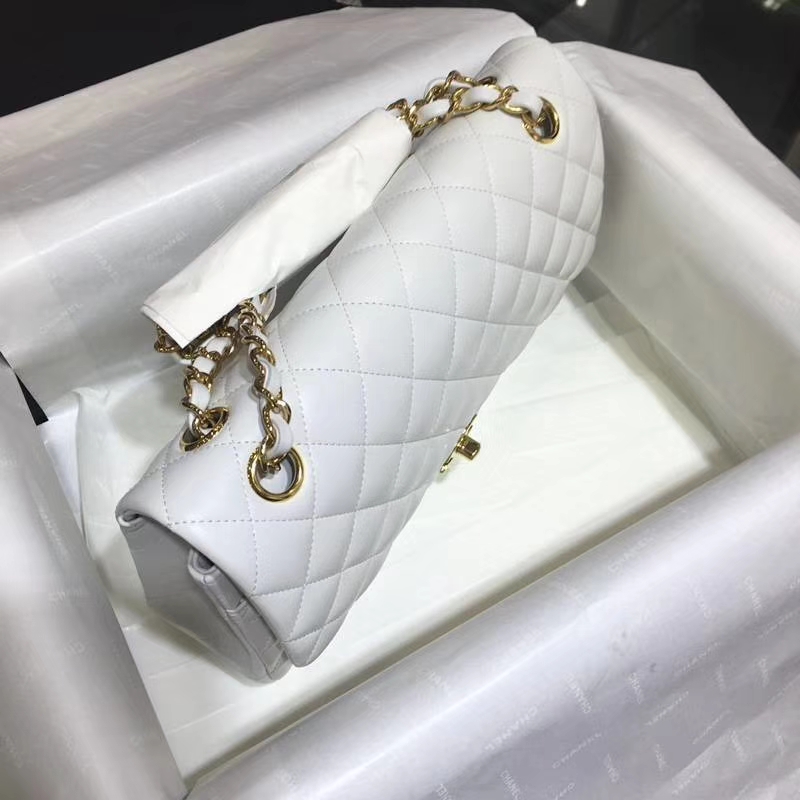 Chanel 香奈儿 Classic Flap Bag  25cm 进口小羊皮 现货 白色 金扣