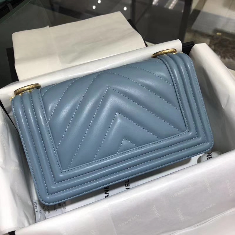Chanel 香奈儿 Leboy Bag 大V款 小羊皮 20cm 雾霾蓝 亚金 现货