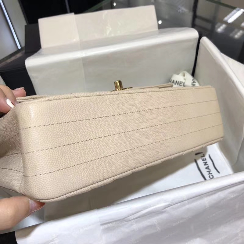 Chanel V字绣 25cm 香槟色 金扣 专柜同步 现货 