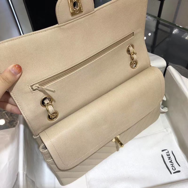 Chanel V字绣 25cm 香槟色 金扣 专柜同步 现货 