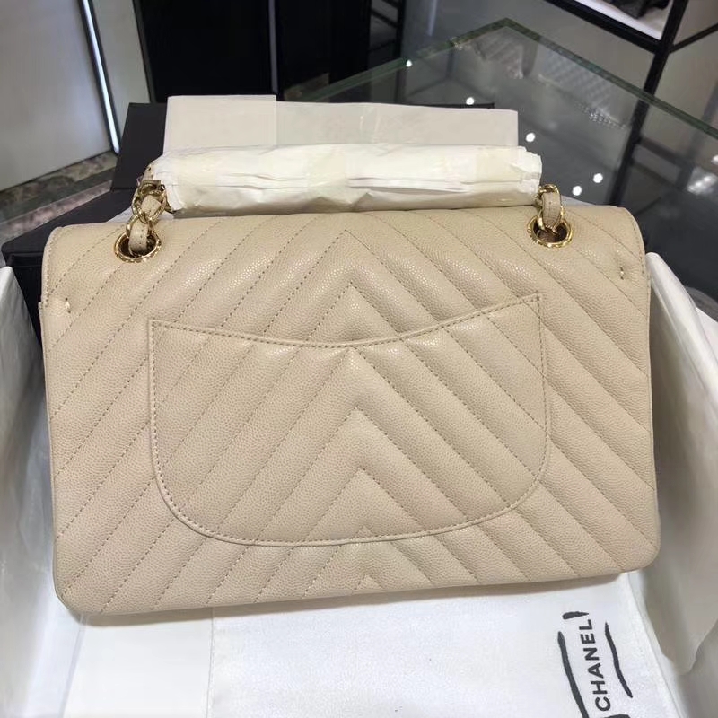 Chanel V字绣 25cm 香槟色 金扣 专柜同步 现货 