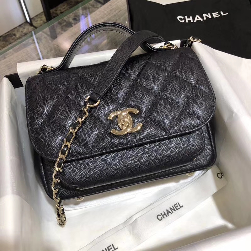 Chanel香奈儿邮差包20cm黑色 进口小鱼子酱 香槟五金 现货