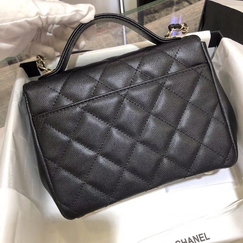 Chanel香奈儿邮差包20cm黑色 进口小鱼子酱 香槟五金 现货