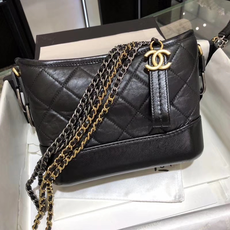 CHANEL GABRIELLE 流浪包  进口小牛皮双色金属精裁而成 实拍图 黑色 20cm