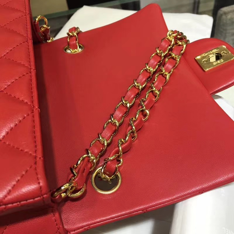 Chanel 香奈儿 Classic Flap Bag 进口小羊皮 20cm 现货 大红 金扣
