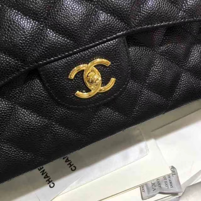 Chanel 香奈儿 Classic Flap Bag  进口鱼子酱 30cm 现货 黑色 金扣