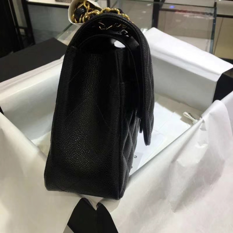Chanel 香奈儿 Classic Flap Bag  进口鱼子酱 30cm 现货 黑色 金扣