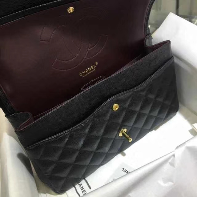 Chanel 香奈儿 Classic Flap Bag  进口鱼子酱 30cm 现货 黑色 金扣