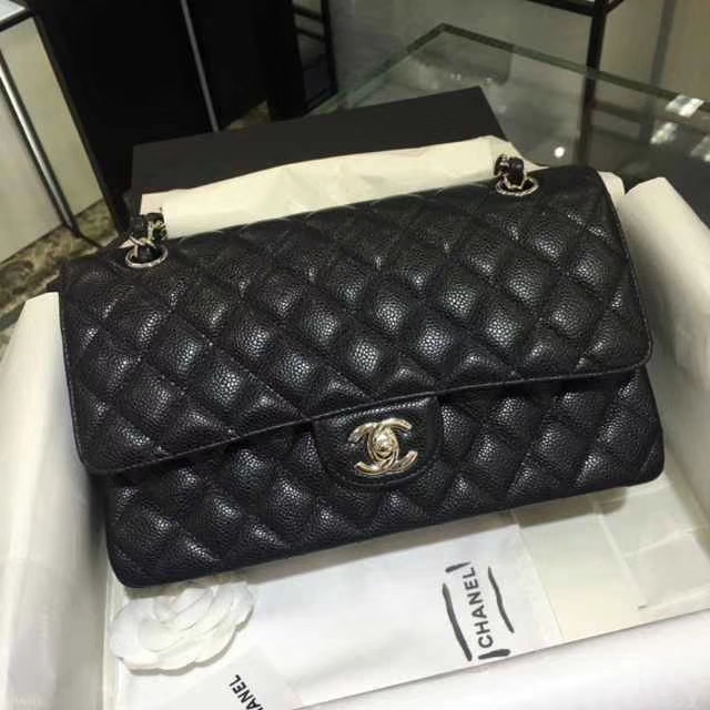 Chanel 香奈儿 Classic Flap Bag  进口鱼子酱 25cm 现货 黑色 银扣