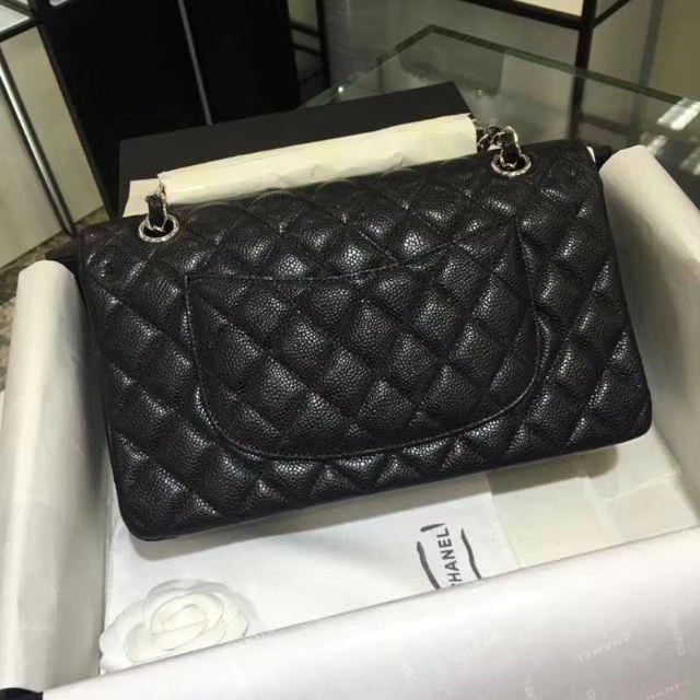 Chanel 香奈儿 Classic Flap Bag  进口鱼子酱 25cm 现货 黑色 银扣