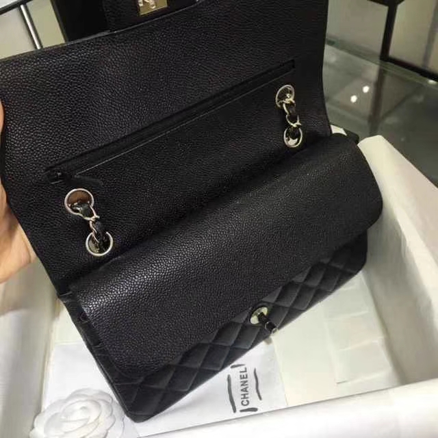 Chanel 香奈儿 Classic Flap Bag  进口鱼子酱 25cm 现货 黑色 银扣