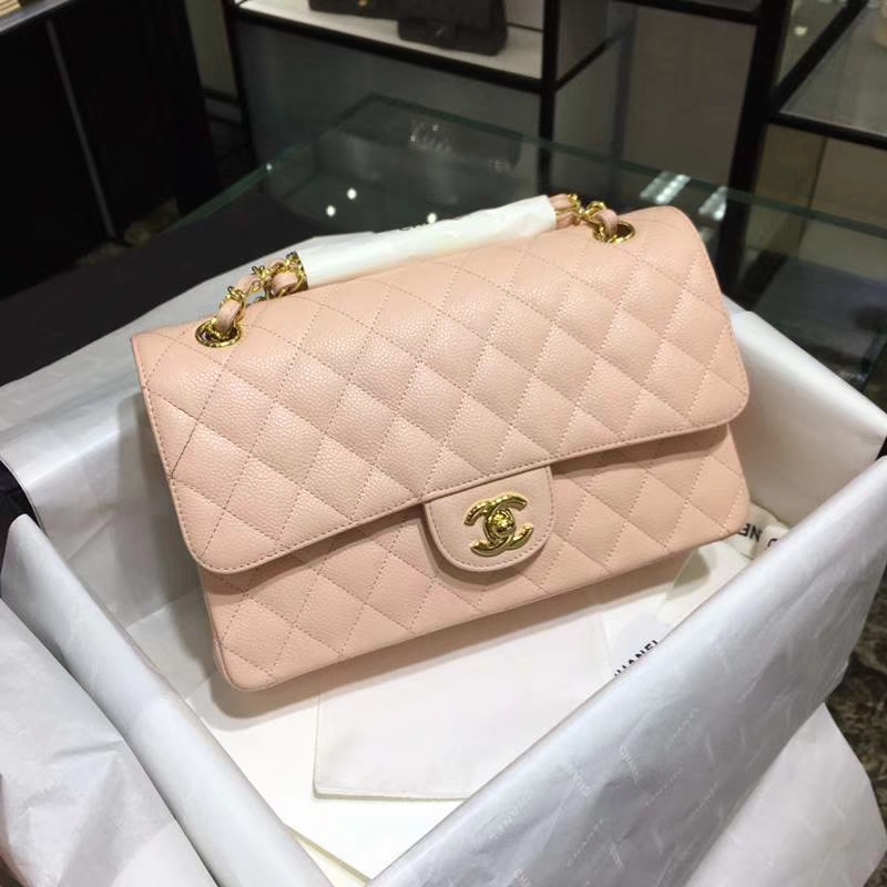 Chanel 香奈儿  Classic Flap Bag  进口鱼子酱 25cm 现货 少女粉 金扣