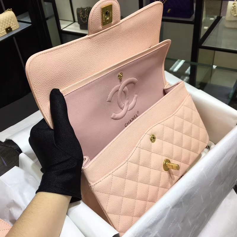 Chanel 香奈儿  Classic Flap Bag  进口鱼子酱 25cm 现货 少女粉 金扣