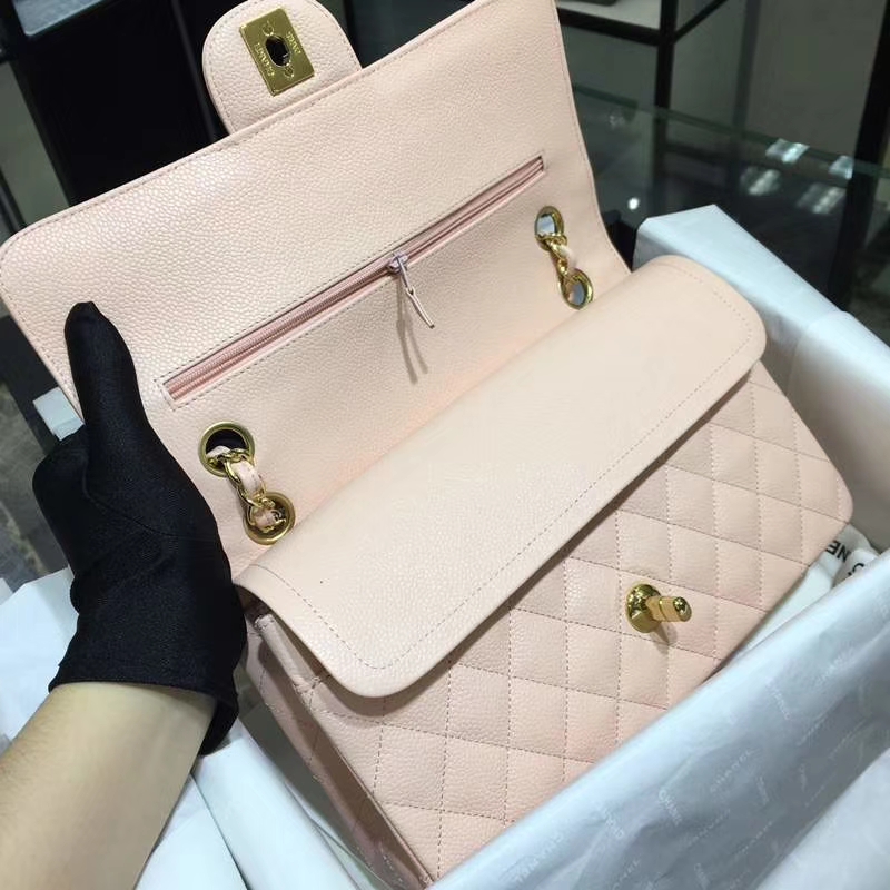 Chanel 香奈儿  Classic Flap Bag  进口鱼子酱 25cm 现货 少女粉 金扣