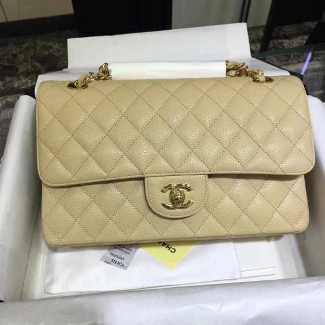 Chanel 香奈儿  Classic Flap Bag  进口鱼子酱 25cm 现货 杏色 金扣