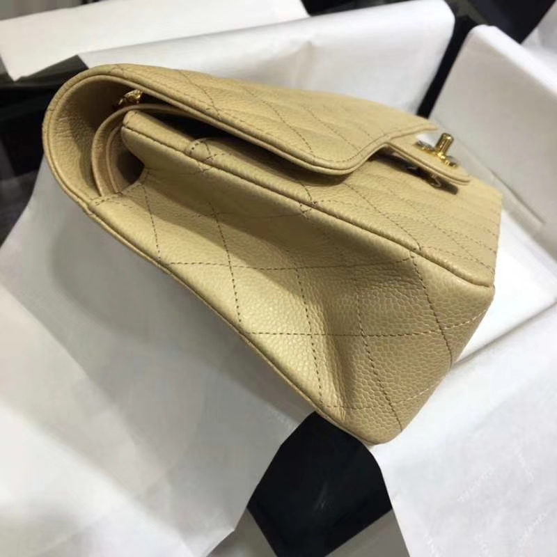 Chanel 香奈儿  Classic Flap Bag  进口鱼子酱 25cm 现货 杏色 金扣