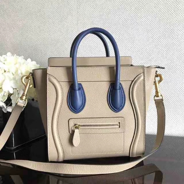 Celine 思琳 笑脸包 20cm 荔枝纹牛皮 大象灰拼玛瑙兰 拼色实拍
