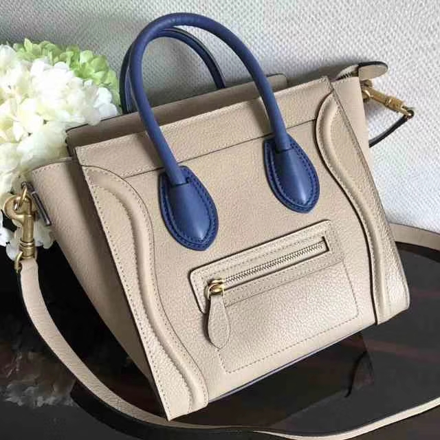 Celine 思琳 笑脸包 20cm 荔枝纹牛皮 大象灰拼玛瑙兰 拼色实拍